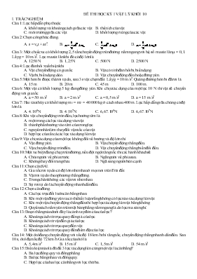 Đề thi học kỳ I vật lý khối 10